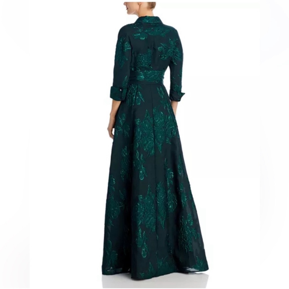 Teri Jon Rickie Freeman A-Line Jacquard Embroidered Green Shirt dress Gown 8 - Picture 3 of 12